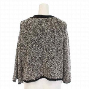 LANVIN COLLECTION ノーカラージャケット ニット ショート丈 ツイード 40 ブラック ホワイト