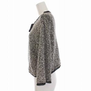LANVIN COLLECTION ノーカラージャケット ニット ショート丈 ツイード 40 ブラック ホワイト