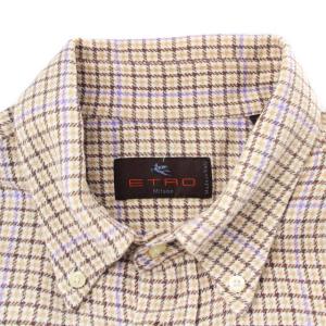 ETRO シャツ 長袖 ボタンダウン チェック 43 XL ベージュ系