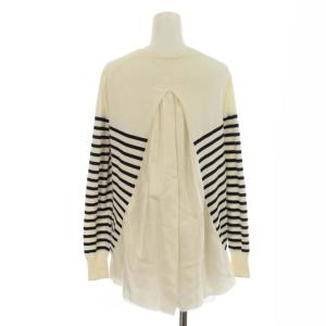 sacai 17年製 カーディガン ニット 切替 サテン チュール ボーダー 長袖 2 M 白 ホワイト 紺 ネイビー