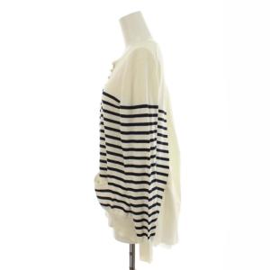 sacai 17年製 カーディガン ニット 切替 サテン チュール ボーダー 長袖 2 M 白 ホワイト 紺 ネイビー