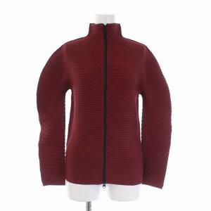 プリーツ カットソー ハイネック ジップアップ 赤 レッド