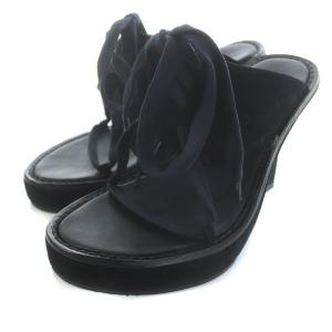 ANN DEMEULEMEESTER レースアップサンダル ウェッジソール アーモンドトゥ スエード 36.5 ブラック ネイビー