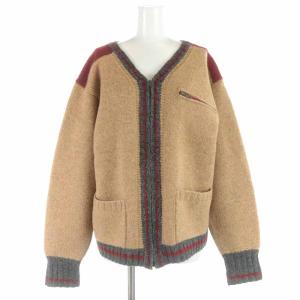 COUNTRY ニットジャケット ノーカラージャケット ウール エルボーパッチ ロゴ M ブラウン