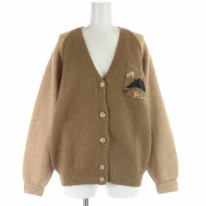 ニットカーディガン ウール ロゴ刺繍 長袖 M ブラウン