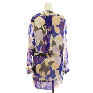 DIANE von FURSTENBERG ワンピース シルク100% シースルー 長袖 総柄 ひざ丈 比翼ボタン 4 ブルー パープル