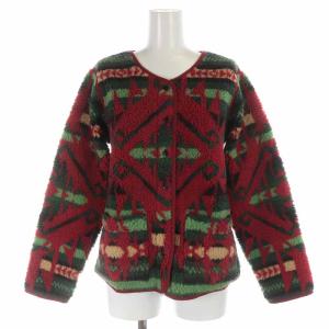 ×ラルフローレン フリースジャケット ノーカラー ボア 総柄 2 レッド