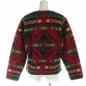 RRL ×ラルフローレン フリースジャケット ノーカラー ボア 総柄 2 レッド