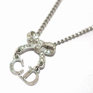 ネックレス ペンダント リボン ラインストーン ロゴ シルバー