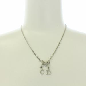 Christian Dior ネックレス ペンダント リボン ラインストーン ロゴ シルバー