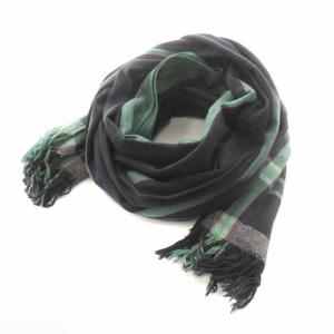 ストール マフラー チェック ネイビー グリーン