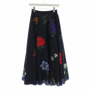 19AW AMANDA CIRCULAR SKIRT フレアロングスカート 花柄 S ネイビー