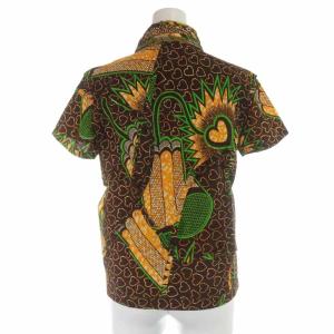 Tao 03SS シャツ ブラウス コットン 総柄 ハート 製品洗い加工 ほつれ加工 半袖 S 茶 ブラウン