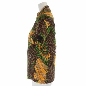 Tao 03SS シャツ ブラウス コットン 総柄 ハート 製品洗い加工 ほつれ加工 半袖 S 茶 ブラウン