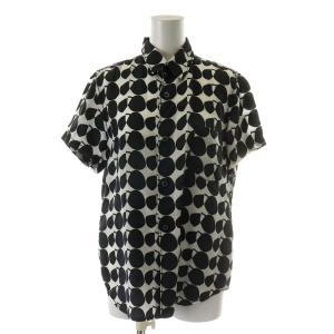 AD2009 ブラウス シャツ 半袖 総柄 S 黒 ブラック 白 ホワイト