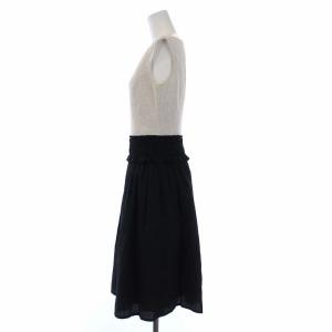 René ノースリーブワンピース ひざ丈 切替 リネン混 34 ブラック ベージュ