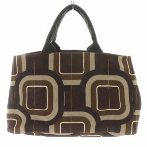 PRADA CANAPA STAMPATA トートバッグ キャンバス 総柄 MARRONE SOHO