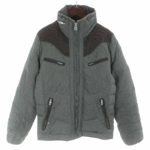 ダウンジャケット ハイネック ジップアップ ウール 切替 S グレー