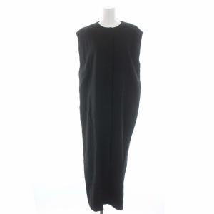 20SS ワンピース ロング ノースリーブ 比翼ボタン 麻 リネン 38 M 黒 ブラック