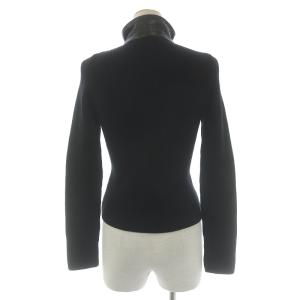 EMPORIO ARMANI ライダースジャケット ダブル ハイネック リブニット ラムレザー 切替 ウール 38 M 黒 ブラック