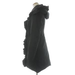 EMPORIO ARMANI ダウンコート ロング フリル フード 裏地ドット 38 ブラック