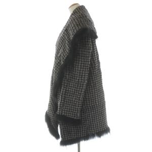 EMPORIO ARMANI ガウンコート ロング ショールカラー ファー 千鳥柄 ウール混 38 グレー
