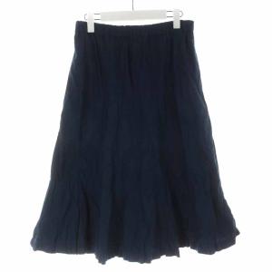 コムコム フレアスカート ミモレ ロング コットン M 紺 ネイビー