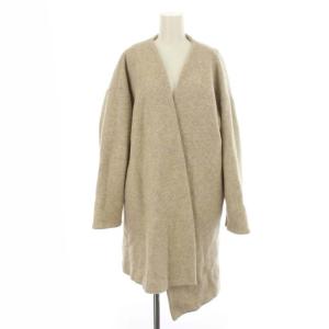 ノーカラーコート コーディガン ロング 変形 アシメ ウール アウター 36 S アイボリー