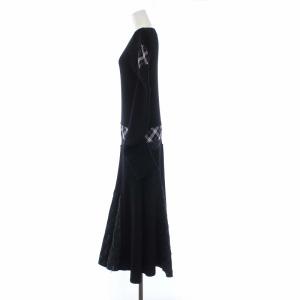 ENFOLD 18AW 変形 ドッキングニットワンピース 長袖 ロング チェック 切替 36 ブラック