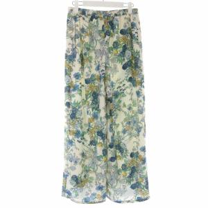 Theory 21SS BOTANICAL PRINT WIDE PULL ON ワイドパンツ ロング 花柄 S 白 ホワイト 青 ブルー
