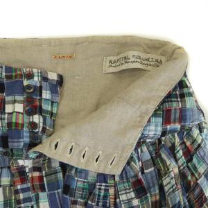 KAPITAL ショートパンツ ワイド スリット パッチワーク ボタンフライ 1 S 青 ブルー 紺 ネイビー マルチカラー