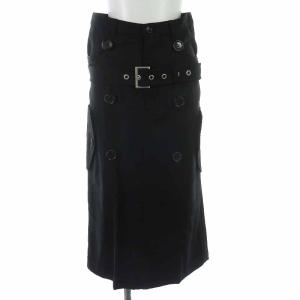 06SS タイトスカート ロング ウール ハイウエスト ストライプ ベルト S ブラック