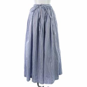 ラップスカート ギャザースカート ロング コットン ストライプ L ブルー ホワイト