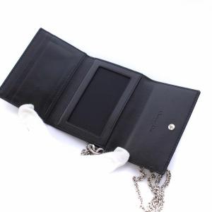 Christian Dior チェーン付き 定期入れ カードケース 三つ折り 型押し エナメル ブラック