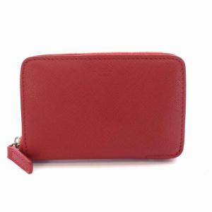 ミラー付き ポーチ ミニ 小銭入れ ラウンドファスナー レザー レッド