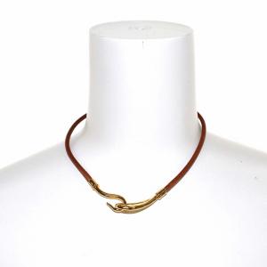 HERMES ジャンボフック チョーカー ブレスレット 2連 ゴールド金具 ブラウン