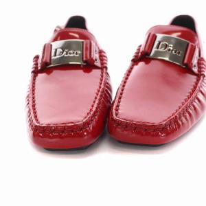 Dior ローファー ドライビングシューズ エナメル ロゴプレート 37 レッド TD1003