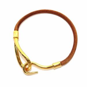 HERMES ジャンボフック ブレスレット バングル レザー ゴールド ブラウン