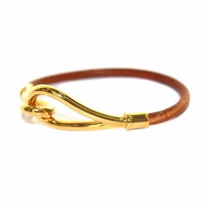 HERMES ジャンボフック ブレスレット バングル レザー ゴールド ブラウン