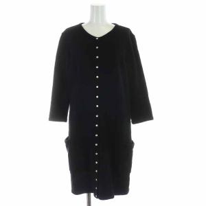 ロングカーディガン スナップボタン 裏起毛 七分袖 3 ブラック