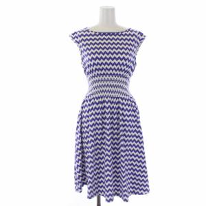 ノースリーブワンピース ひざ丈 フレア 総柄 XXS 紫 パープル 白 ホワイト