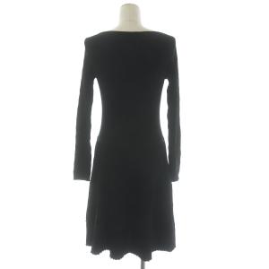 PAULE KA プリーツ ワンピース リブニット ミモレ ロング 長袖 Uネック プルオーバー ウール M ブラック