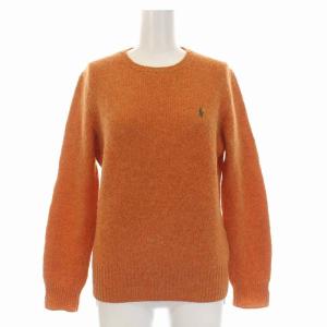 セーター ニット クルーネック 長袖 ウール ロゴ刺繍 M オレンジ