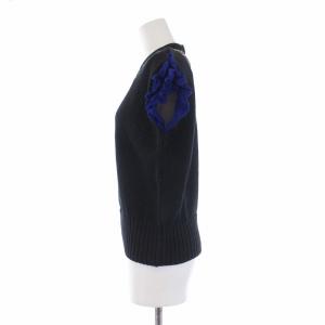 kolor ニット カットソー 半袖 花刺繍 シアー 切替 フリル 2 M 黒 ブラック