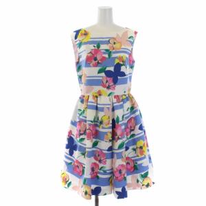 フラワープリントワンピース ひざ丈 フレア ノースリーブ 1 マルチカラー
