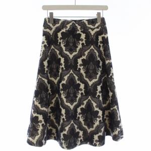 GRACE CONTINENTAL フレアスカート ミモレ丈 総柄 ウール ナイロン 38 グレー ホワイト