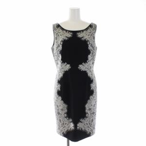 ノースリーブワンピース ひざ丈 サイドレース 刺繍 38 ブラック ホワイト