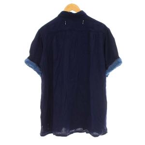KAPITAL シャツ 半袖 レーヨン 比翼ボタン M ネイビー 紺