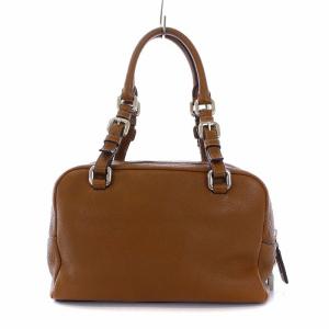 PRADA ハンドバッグ ロゴ型押し レザー 茶