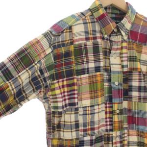 RALPH LAUREN CLASSIC FIT シャツ チェック パッチワーク ボタンダウン ロゴ 長袖 M マルチカラー